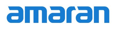 Amaran logo in blue, stylized wordmark.